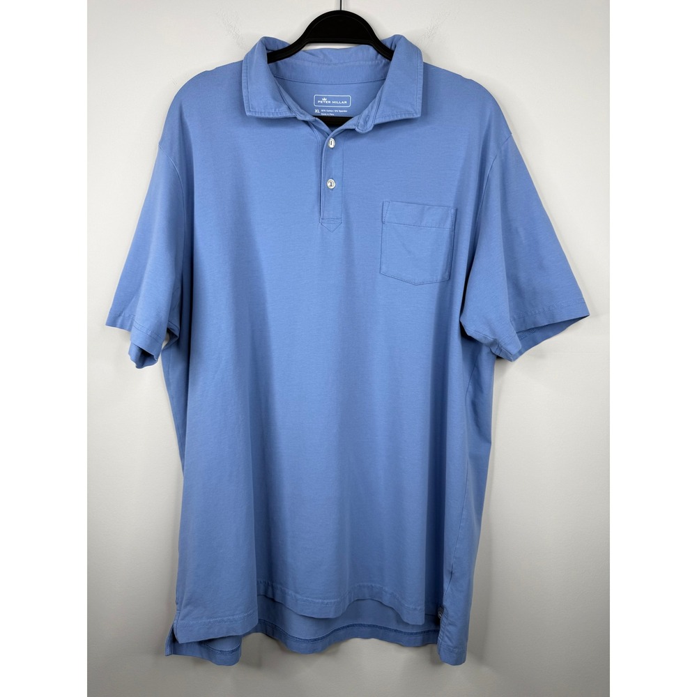 Peter Millar Mens XL Pocket Polo Shirt Blue Cotton Spandex Stretch Golf